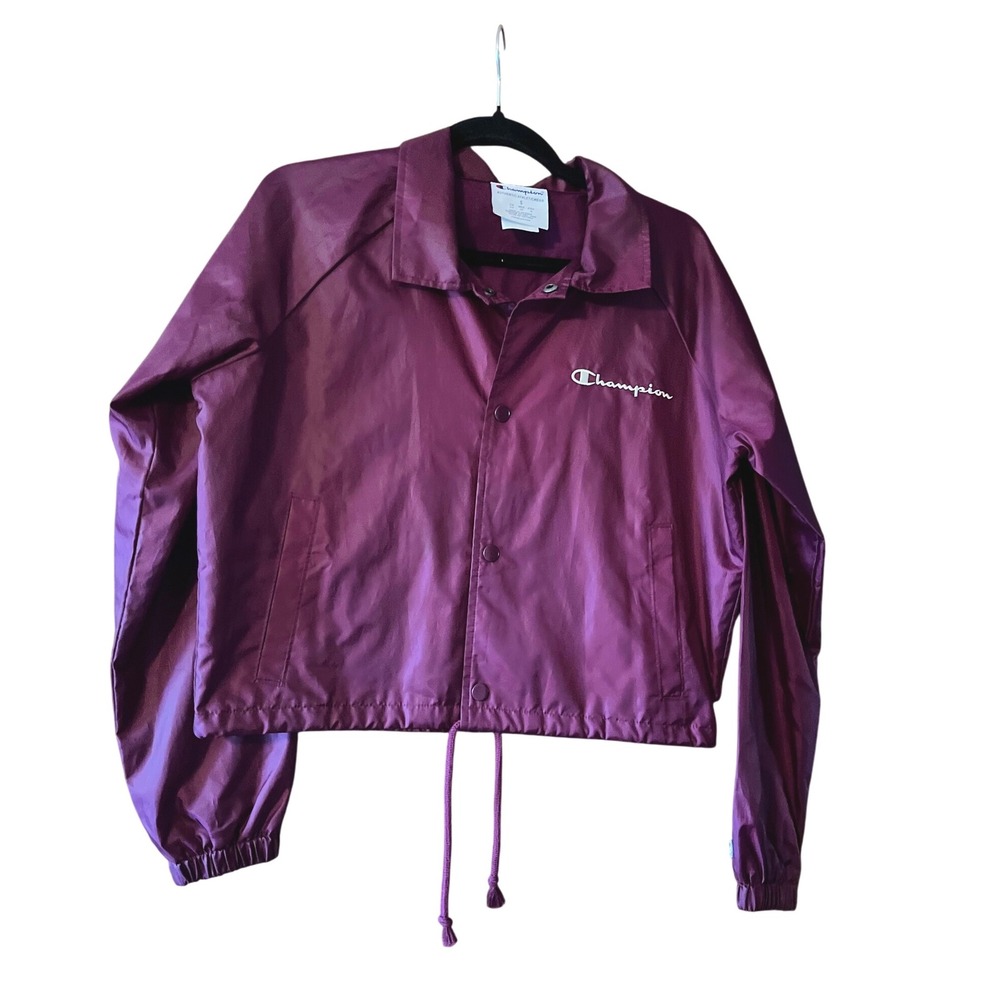 Champion Womens Coaches Jacket Burgundy Snap Front Logo Size Small